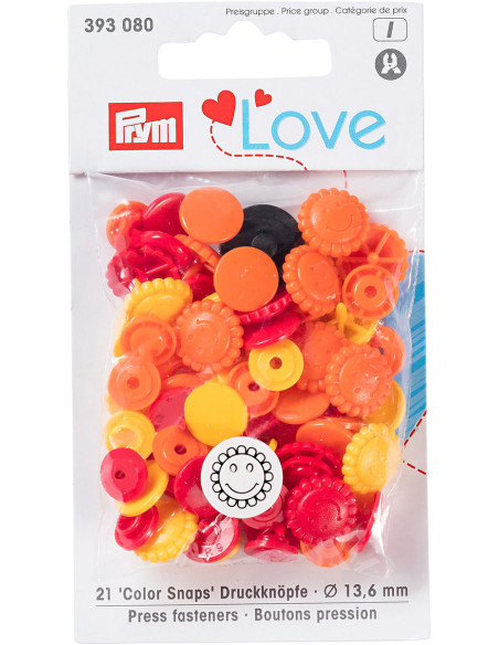 Conjunto de 21 botões de pressão Color Snaps Flores 13,6 mm - Amarelo, vermelho e laranja