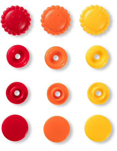 Conjunto de 21 botões de pressão Color Snaps Flores 13,6 mm - Amarelo, vermelho e laranja