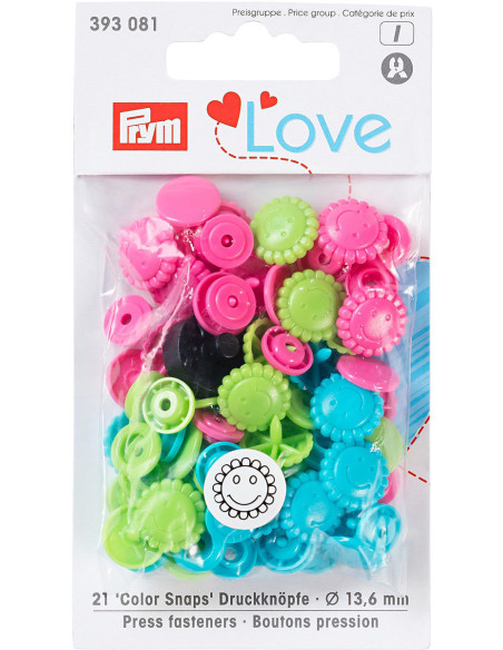 Conjunto de 21 botões de pressão Color Snaps Flores 13,6 mm - Turquesa, verde e fúcsia