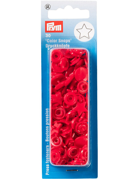 Conjunto de 30 botões de pressão Color Snaps Estrelas 12,4 mm - Vermelho