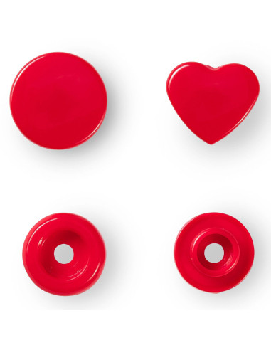 Conjunto de 30 botões de pressão Color Snaps Corações 12,4 mm - Vermelho