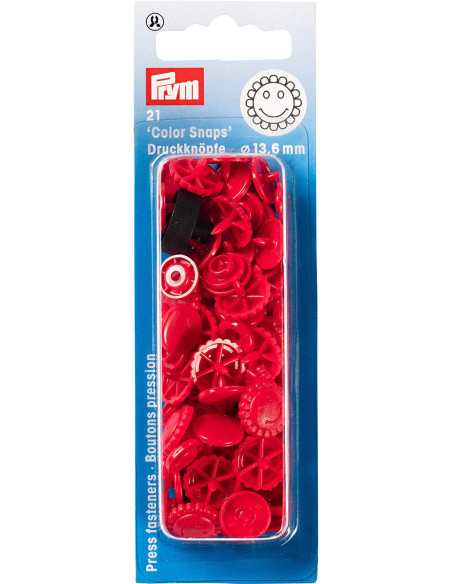 Conjunto de 21 botões de pressão Color Snaps Flores 13,6 mm - Vermelho