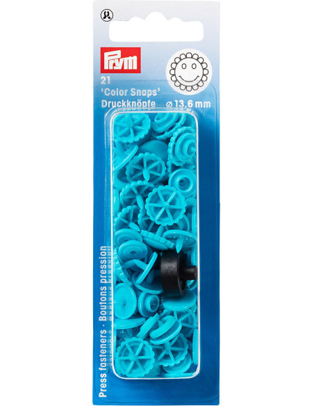 Conjunto de 21 botões de pressão Color Snaps Flores 13,6 mm - Turquesa