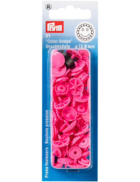 Conjunto de 21 botões de pressão Color Snaps Flores 13,6 mm - Fúcsia