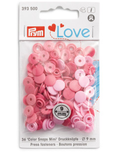 Conjunto de 36 botões de pressão Color Snaps Mini 9 mm - Tons de Rosa