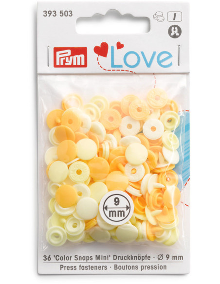 Conjunto de 36 botões de pressão Color Snaps Mini 9 mm - Tons de Amarelo