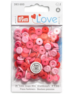 Conjunto de 36 botões de pressão Color Snaps Mini 9 mm Óptico - Rosa, fúcsia e vermelho