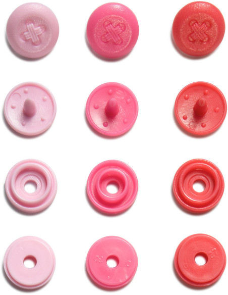 Conjunto de 36 botões de pressão Color Snaps Mini 9 mm Óptico - Rosa, fúcsia e vermelho