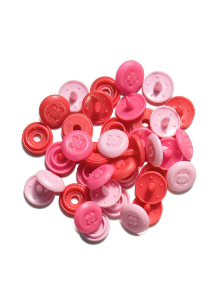 Conjunto de 36 botões de pressão Color Snaps Mini 9 mm Óptico - Rosa, fúcsia e vermelho