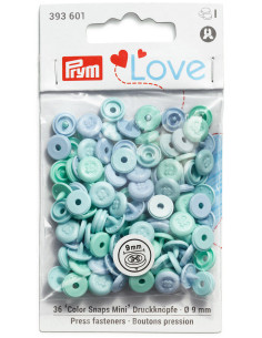 Conjunto de 36 botões de pressão Color Snaps Mini 9 mm Óptico - Menta, verde água e azul