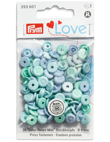 Conjunto de 36 botões de pressão Color Snaps Mini 9 mm Óptico - Menta, verde água e azul
