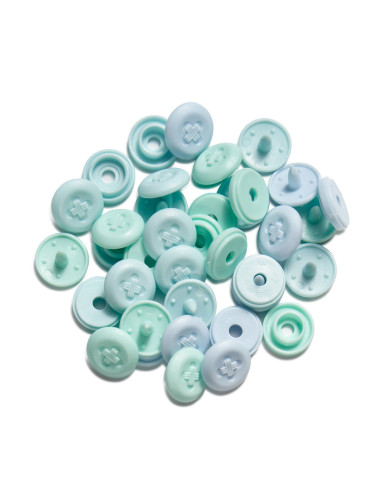 Conjunto de 36 botões de pressão Color Snaps Mini 9 mm Óptico - Menta, verde água e azul