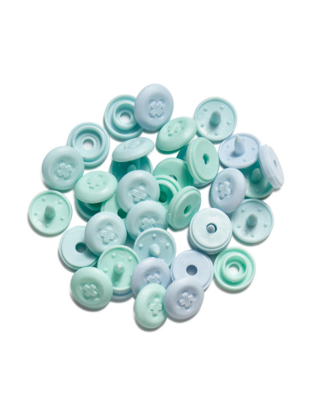 Conjunto de 36 botões de pressão Color Snaps Mini 9 mm Óptico - Menta, verde água e azul