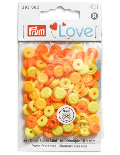 Conjunto de 36 botões de pressão Color Snaps Mini 9 mm Óptico - Amarelo, amarelo alaranjado e laranja