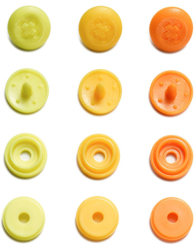 Conjunto de 36 botões de pressão Color Snaps Mini 9 mm Óptico - Amarelo, amarelo alaranjado e laranja