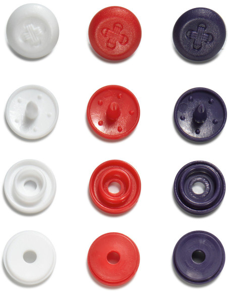 Conjunto de 36 botões de pressão Color Snaps Mini 9 mm Óptico - Azul, branco e vermelho