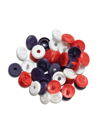 Conjunto de 36 botões de pressão Color Snaps Mini 9 mm Óptico - Azul, branco e vermelho