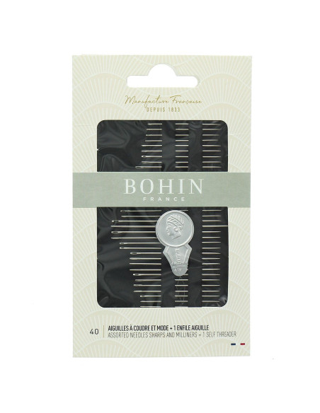 Estojo com 40 agulhas de costura com passador de linha Bohin