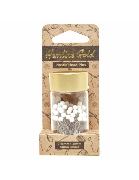 Tubo de vidro com 60 alfinetes extra-finos com cabeça de plástico - Branco