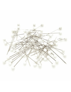 Tubo de vidro com 60 alfinetes extra-finos com cabeça de plástico - Branco 2