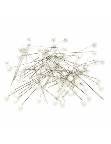 Tubo de vidro com 60 alfinetes extra-finos com cabeça de plástico - Branco