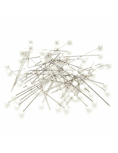 Tubo de vidro com 60 alfinetes extra-finos com cabeça de plástico - Branco
