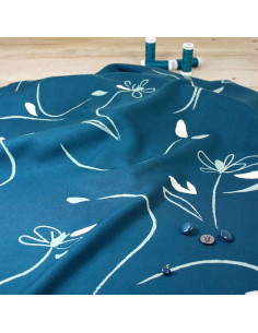Tecido sarja de viscose Bloom azul petróleo - Églantine & Zoé