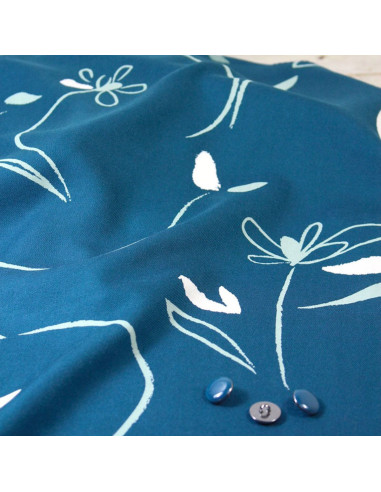Tecido sarja de viscose Bloom azul petróleo - Églantine & Zoé