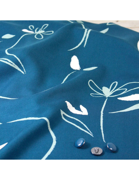Tecido sarja de viscose Bloom azul petróleo - Églantine & Zoé