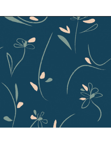 Tecido sarja de viscose Bloom azul petróleo - Églantine & Zoé