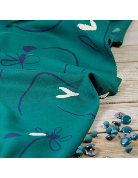 Tecido sarja de viscose Bloom verde esmeralda - Églantine & Zoé