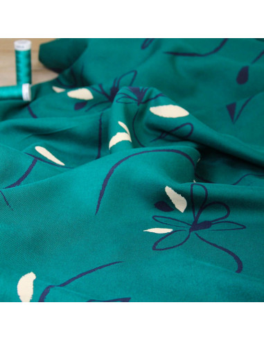 Tecido sarja de viscose Bloom verde esmeralda - Églantine & Zoé