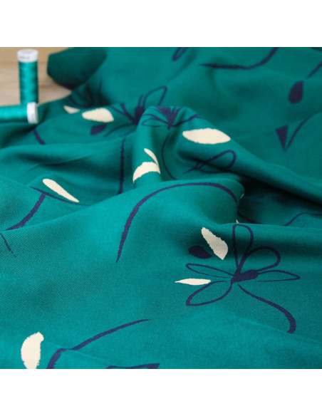 Tecido sarja de viscose Bloom verde esmeralda - Églantine & Zoé