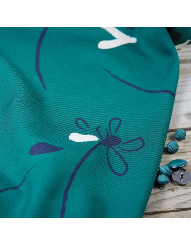 Tecido sarja de viscose Bloom verde esmeralda - Églantine & Zoé