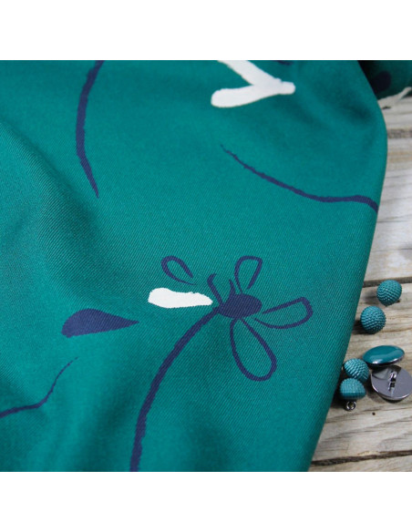 Tecido sarja de viscose Bloom verde esmeralda - Églantine & Zoé
