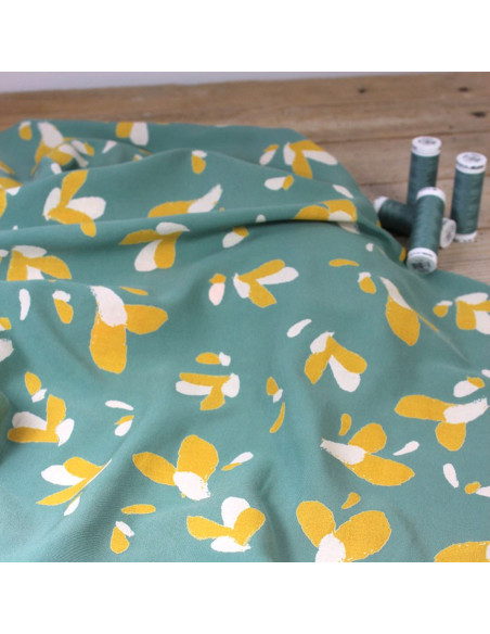 Tecido popeline de viscose Pétali verde sálvia - Églantine & Zoé