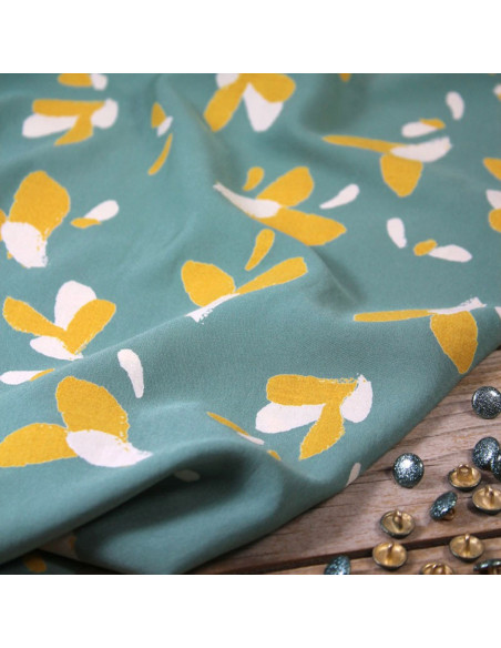 Tecido popeline de viscose Pétali verde sálvia - Églantine & Zoé