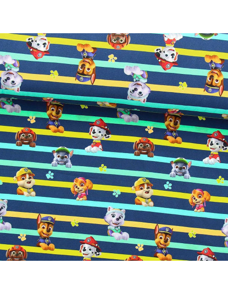 Tecido jersey Patrulha Pata - Personagens e linhas coloridas