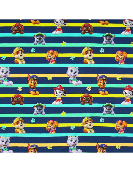 Tecido jersey Patrulha Pata - Personagens e linhas coloridas