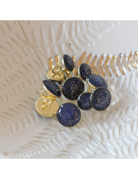 Botão de botina com glitter dourado - Azul marinho