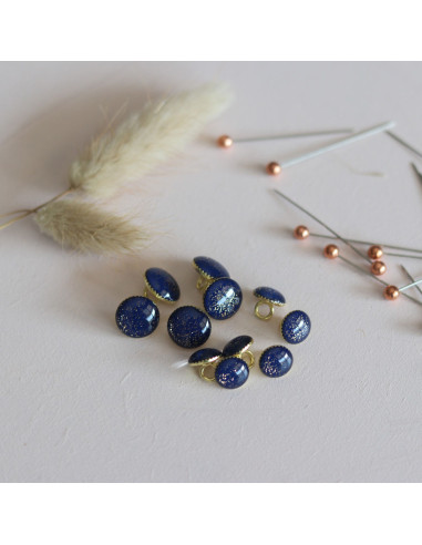 Botão de botina com glitter dourado - Azul marinho