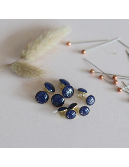 Botão de botina com glitter dourado - Azul marinho