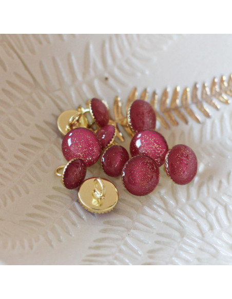 Botão de botina com glitter dourado - Fúcsia