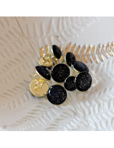 Botão de botina dourado com lantejoulas - Preto