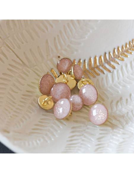 Botão de botina com glitter dourado - Rosa claro