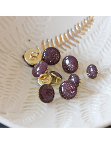 Botão de botina com lantejoulas douradas - Roxo