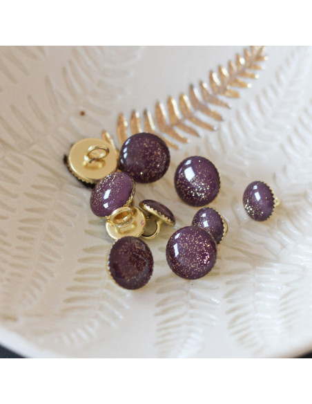 Botão de botina com lantejoulas douradas - Roxo