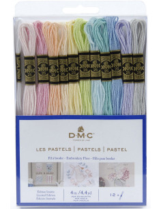 Pack de 12 meadas de fios para bordar mouliné DMC - Os pastéis