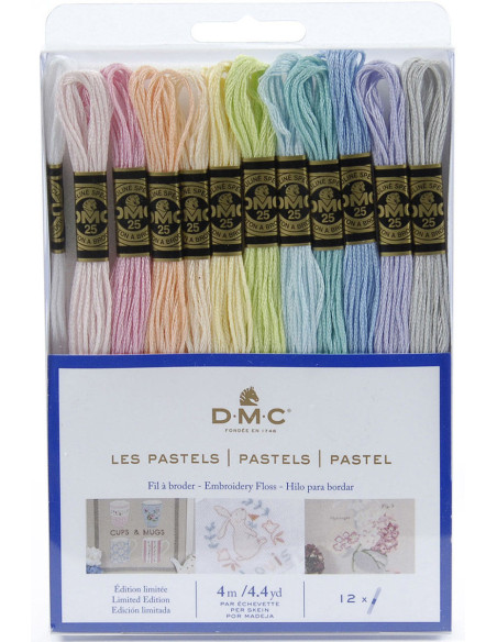 Pack de 12 meadas de fios para bordar mouliné DMC - Os pastéis