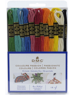 Pack de 12 meadas de fios para bordar mouliné DMC - Cores paixão